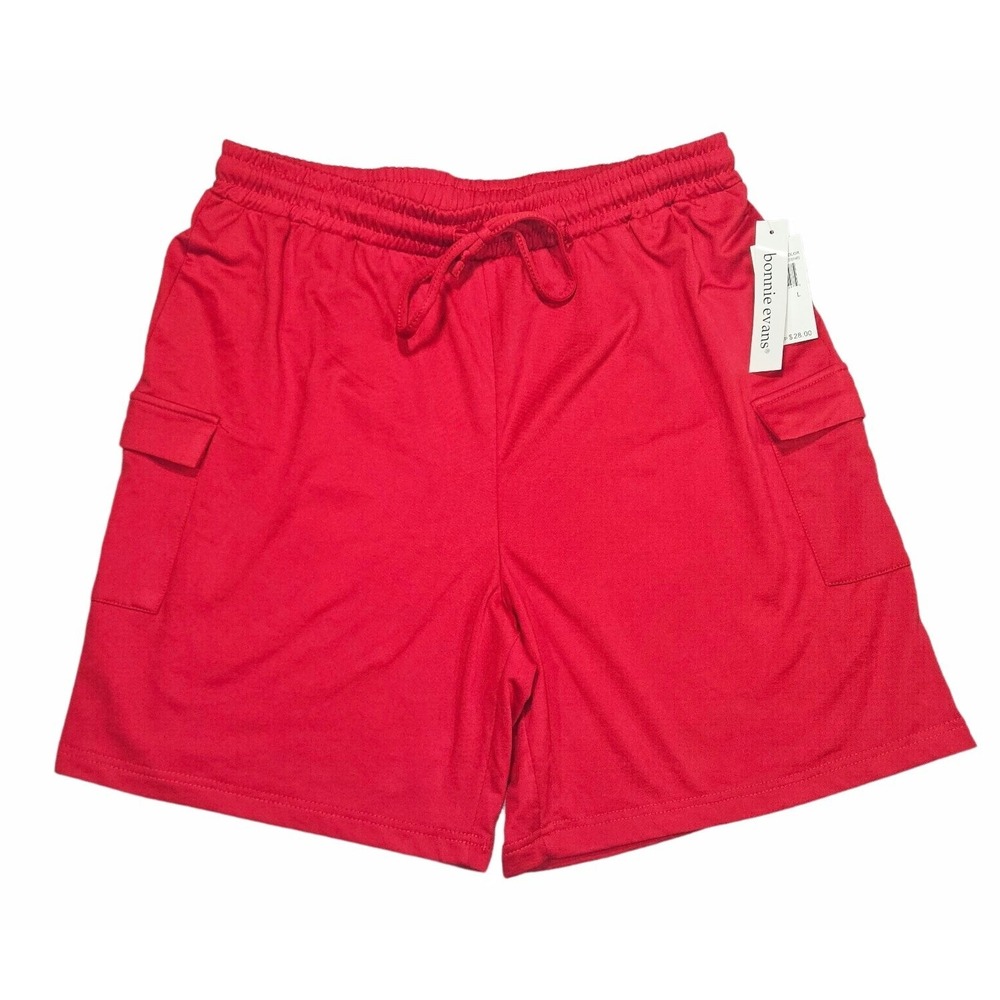 NWT Bonnie Evans Cargo Shorts Womens Large L Jester Red Elastic Drawstring Knit